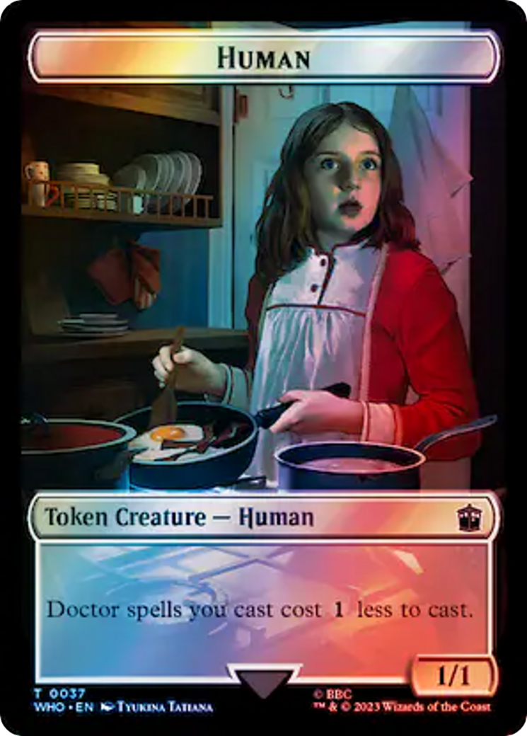 Human (0037) // Dinosaur Double-Sided Token (Surge Foil) [Doctor Who Tokens] | Exor Games Summserside