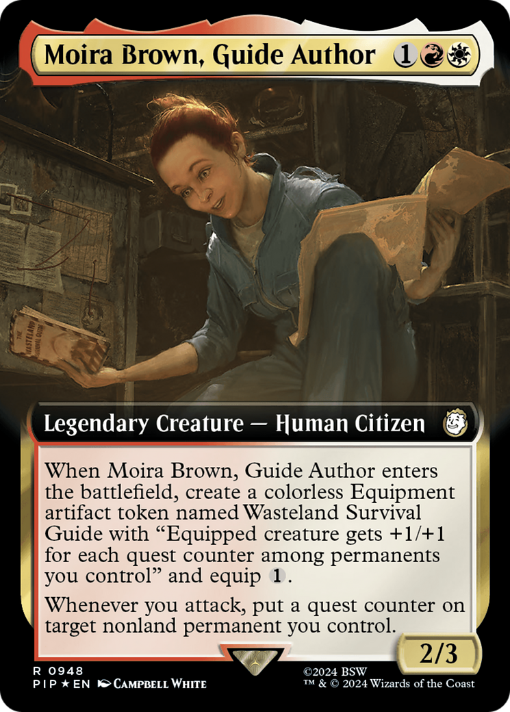 Moira Brown, Guide Author (Extended Art) (Surge Foil) [Fallout] | Exor Games Summserside