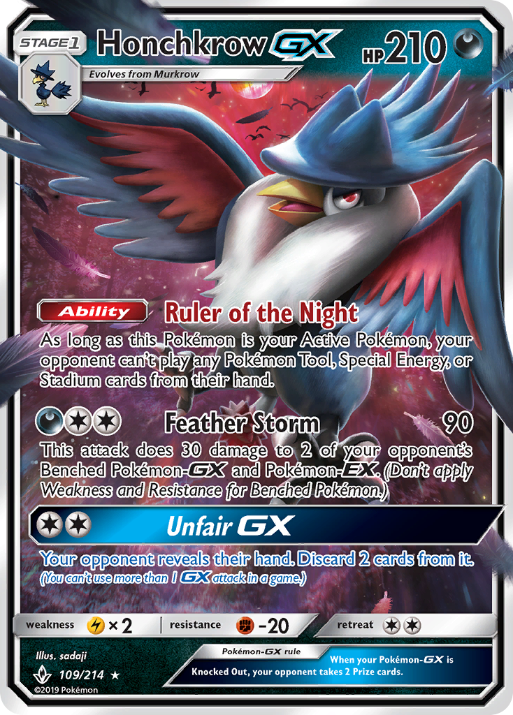 Honchkrow GX (109/214) [Sun & Moon: Unbroken Bonds] | Exor Games Summserside