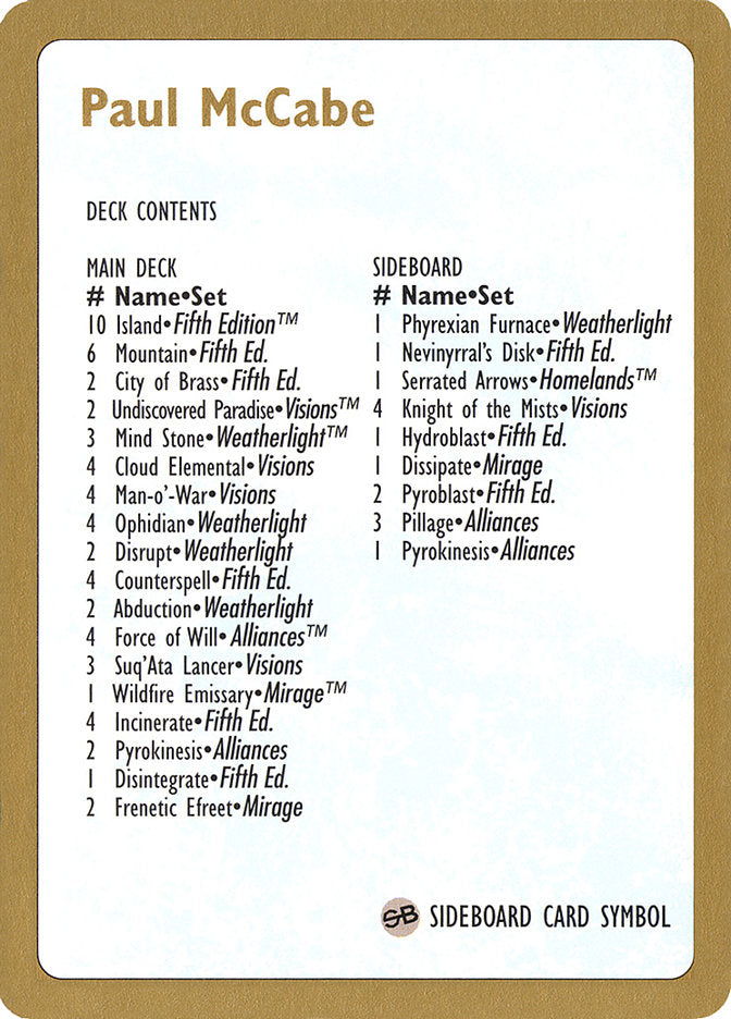 Paul McCabe Decklist [World Championship Decks 1997] | Exor Games Summserside