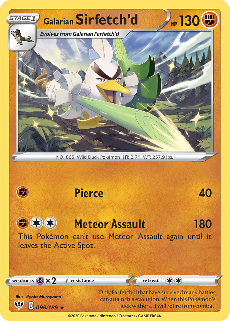 Galarian Sirfetch'd (098/189) (Cracked Ice holo) (Theme Deck Exclusive) [Sword & Shield: Darkness Ablaze] | Exor Games Summserside