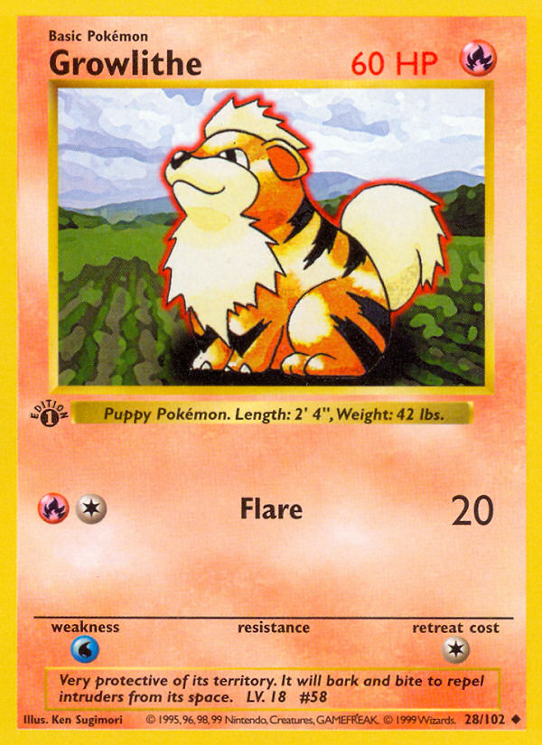 Growlithe (28/102) (Shadowless) [Base Set 1st Edition] | Exor Games Summserside