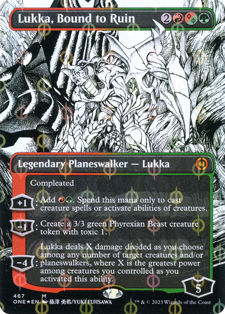 Lukka, Bound to Ruin (Borderless Manga Step-and-Compleat Foil) [Phyrexia: All Will Be One] | Exor Games Summserside