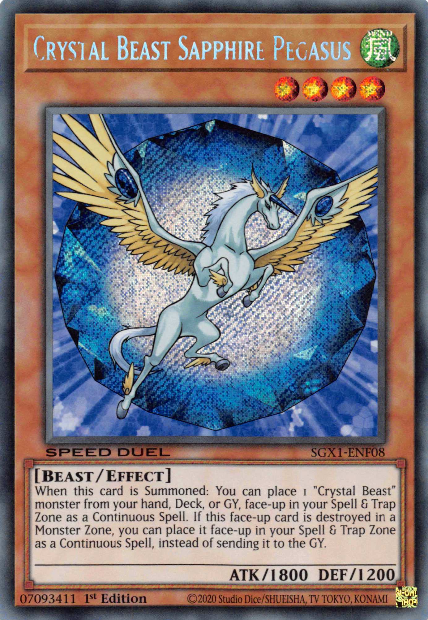 Crystal Beast Sapphire Pegasus [SGX1-ENF08] Secret Rare | Exor Games Summserside