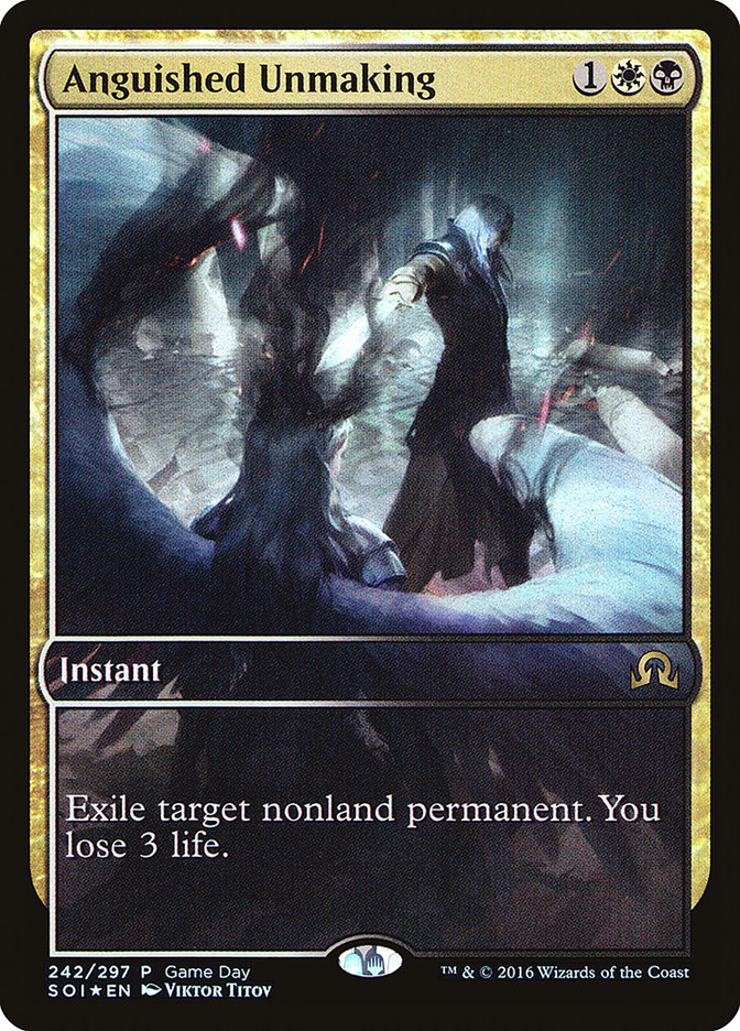 Anguished Unmaking (Game Day) (Extended Art) [Shadows over Innistrad Promos] | Exor Games Summserside