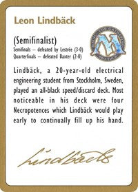 1996 Leon Lindback Biography Card [World Championship Decks] | Exor Games Summserside