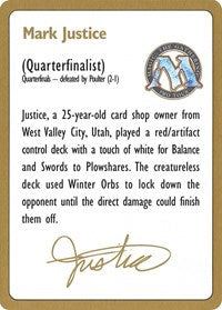 1996 Mark Justice Biography Card [World Championship Decks] | Exor Games Summserside