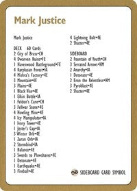 1996 Mark Justice Decklist Card [World Championship Decks] | Exor Games Summserside