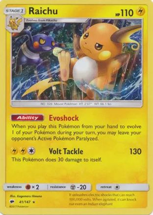 Raichu (41/147) (Cosmos Holo) [Sun & Moon: Burning Shadows] | Exor Games Summserside