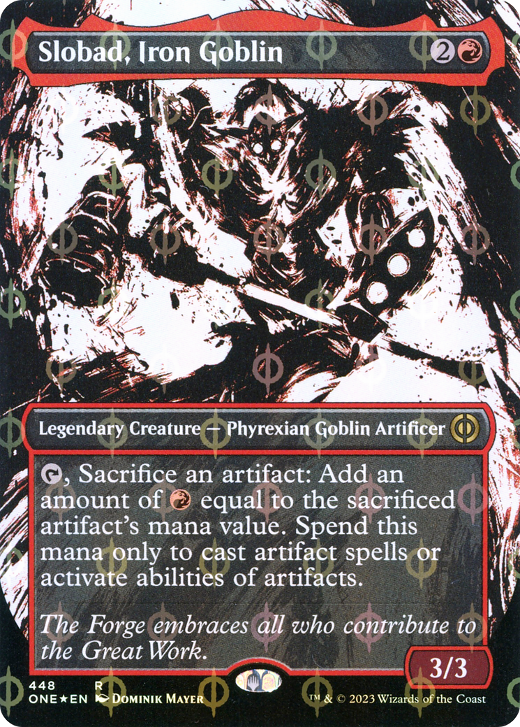 Slobad, Iron Goblin (Borderless Ichor Step-and-Compleat Foil) [Phyrexia: All Will Be One] | Exor Games Summserside