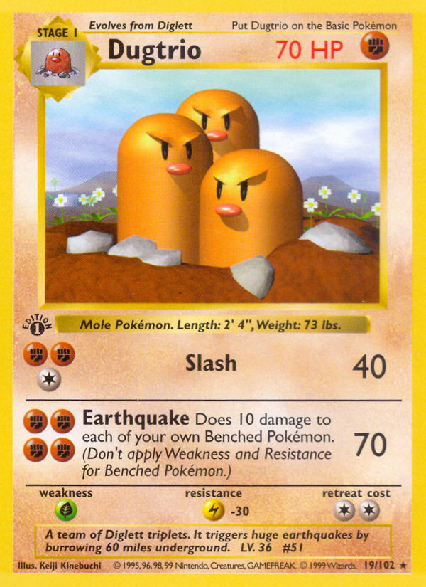 Dugtrio (19/102) (Shadowless) [Base Set 1st Edition] | Exor Games Summserside