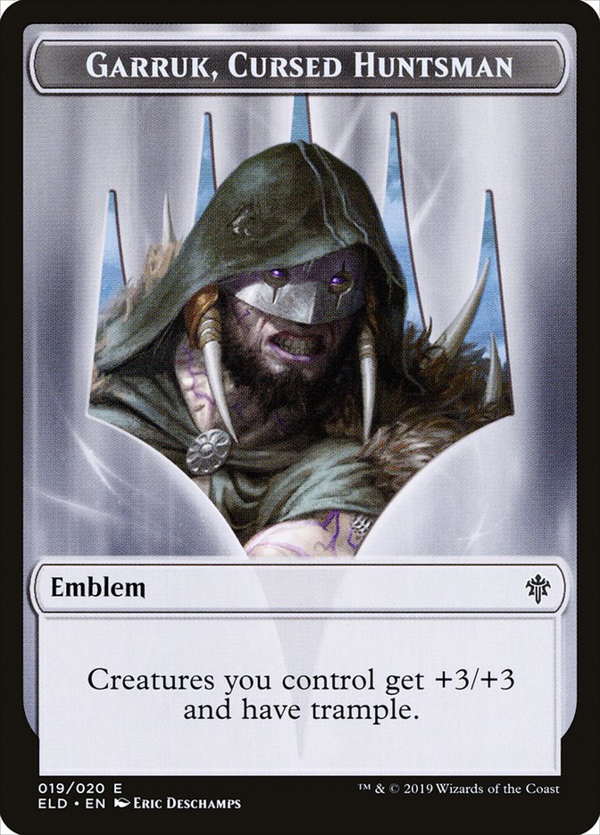 Garruk, Cursed Huntsman Emblem [Throne of Eldraine Tokens] | Exor Games Summserside