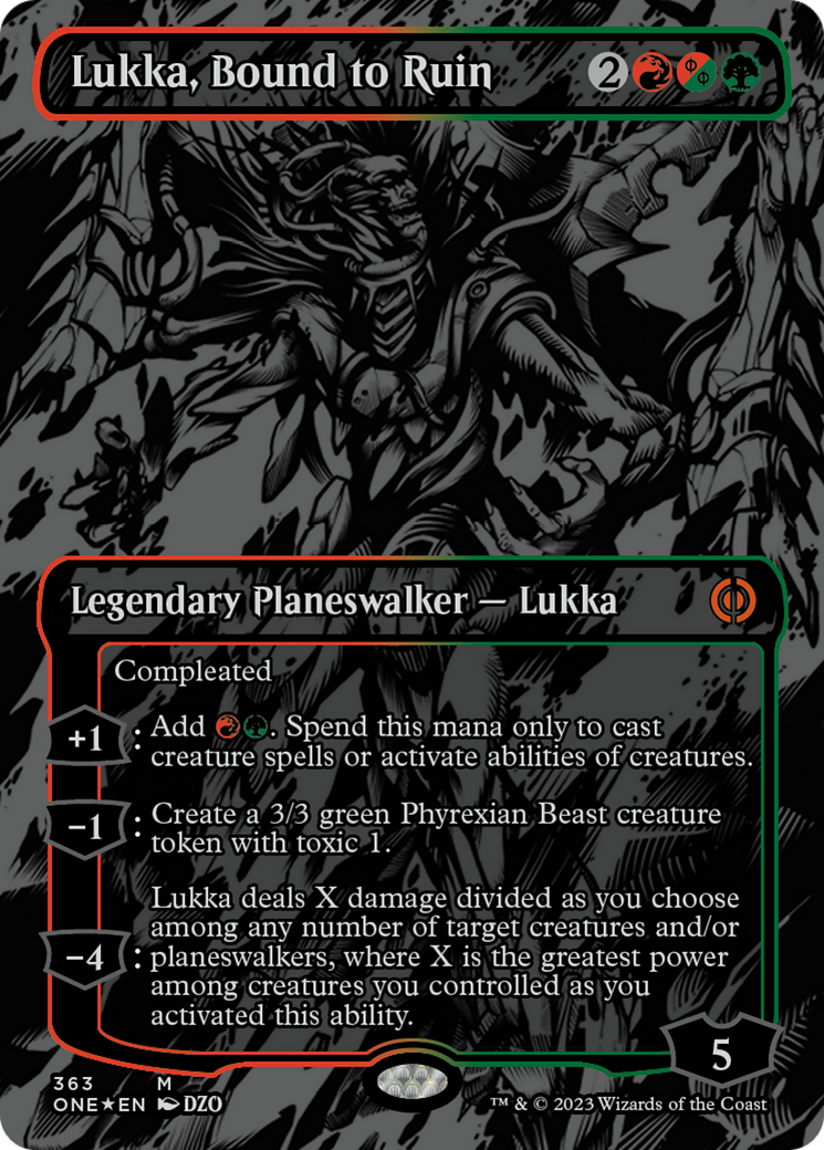 Lukka, Bound to Ruin (Oil Slick Raised Foil) [Phyrexia: All Will Be One] | Exor Games Summserside