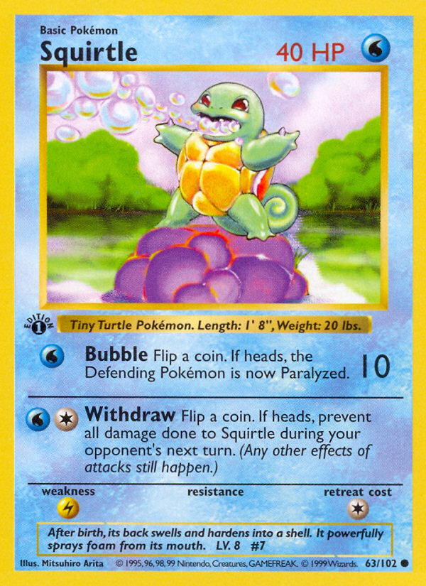 Squirtle (63/102) (Shadowless) [Base Set 1st Edition] | Exor Games Summserside