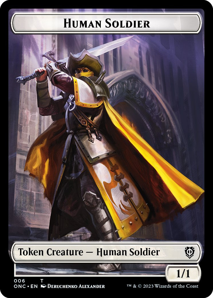 Human Soldier // Elephant Double-Sided Token [Phyrexia: All Will Be One Commander Tokens] | Exor Games Summserside