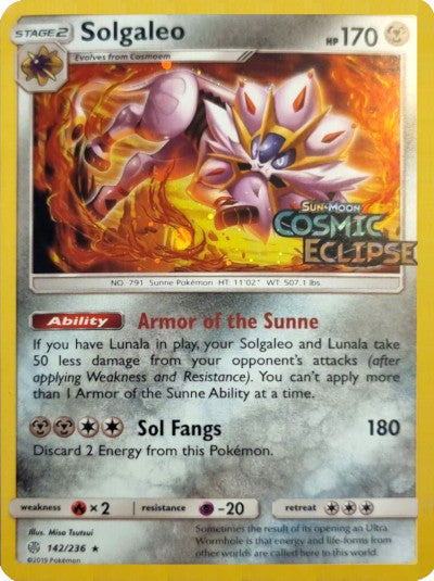 Solgaleo (142/236) (Cosmos Holo) [Sun & Moon: Cosmic Eclipse] | Exor Games Summserside