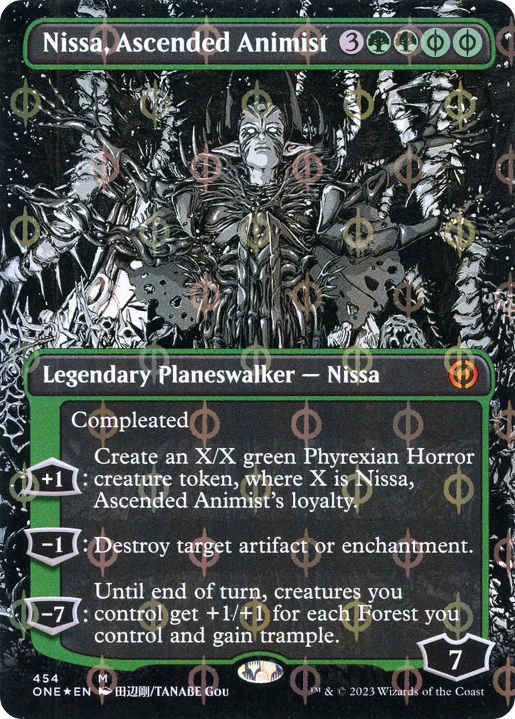 Nissa, Ascended Animist (Borderless Manga Step-and-Compleat Foil) [Phyrexia: All Will Be One] | Exor Games Summserside