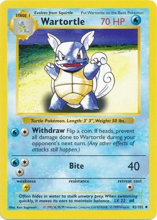 Wartortle (42/102) [Base Set Shadowless Unlimited] | Exor Games Summserside