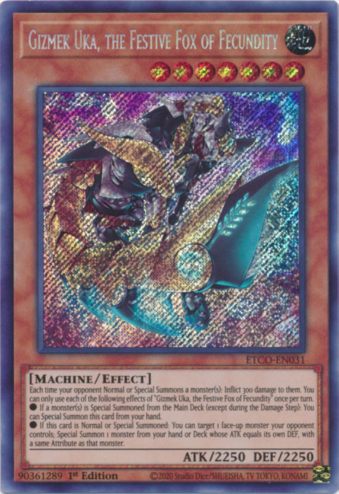 Gizmek Uka, the Festive Fox of Fecundity [ETCO-EN031] Secret Rare | Exor Games Summserside