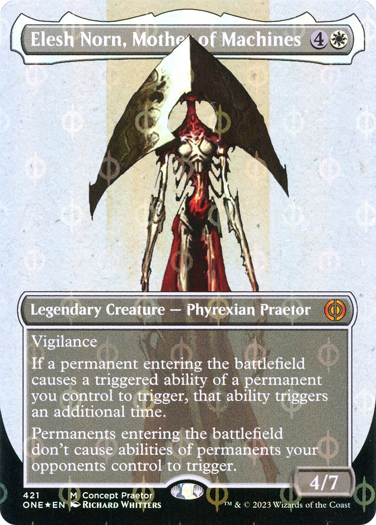 Elesh Norn, Mother of Machines (Borderless Concept Praetors Step-and-Compleat Foil) [Phyrexia: All Will Be One] | Exor Games Summserside