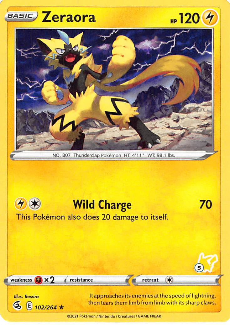 Zeraora (102/264) (Pikachu Stamp #5) [Battle Academy 2022] | Exor Games Summserside