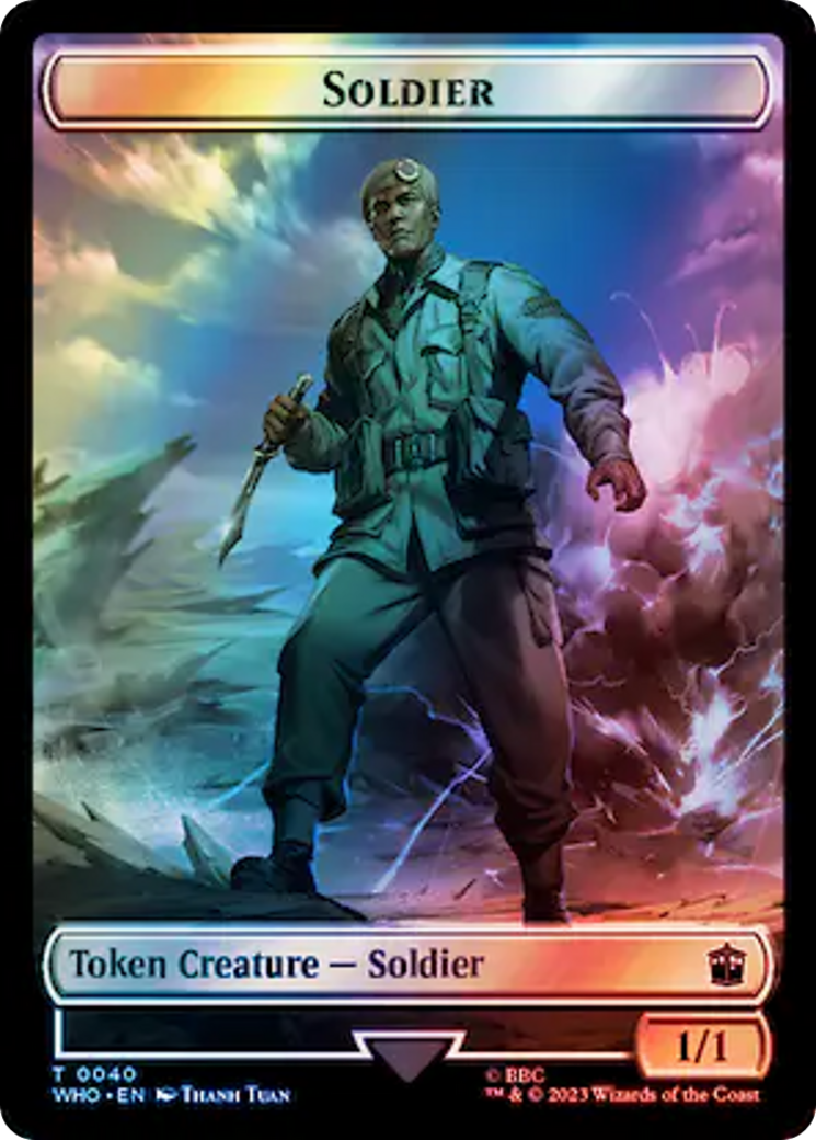 Soldier // Dinosaur Double-Sided Token (Surge Foil) [Doctor Who Tokens] | Exor Games Summserside