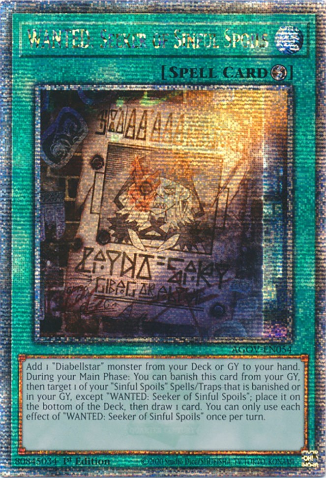 WANTED: Seeker of Sinful Spoils (Quarter Century Secret Rare) [AGOV-EN054] Quarter Century Secret Rare | Exor Games Summserside