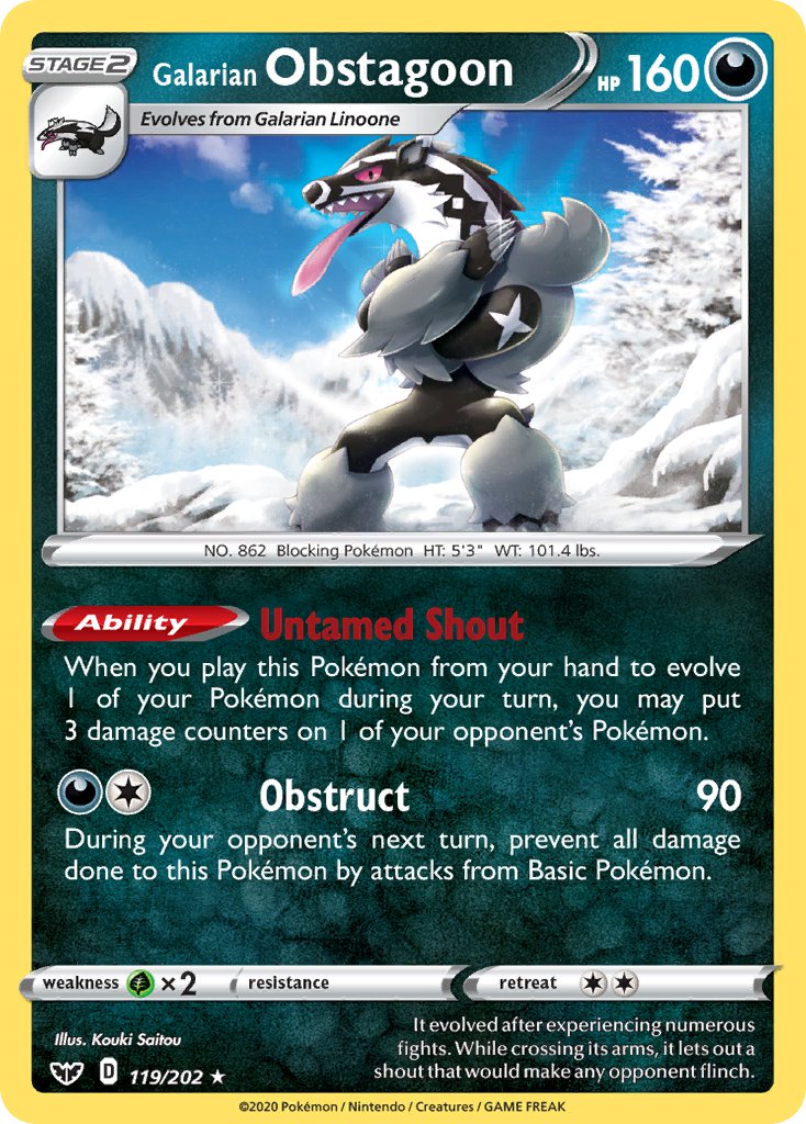 Galarian Obstagoon (119/202) (Theme Deck Exclusive) [Sword & Shield: Base Set] | Exor Games Summserside