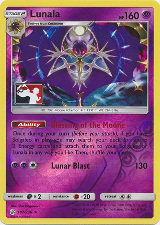 Lunala (102/236) (Pokemon Club Special Print) [Sun & Moon: Cosmic Eclipse] | Exor Games Summserside