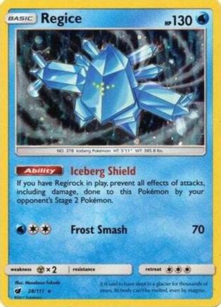 Regice (28/111) (Cosmos Holo) [Sun & Moon: Crimson Invasion] | Exor Games Summserside