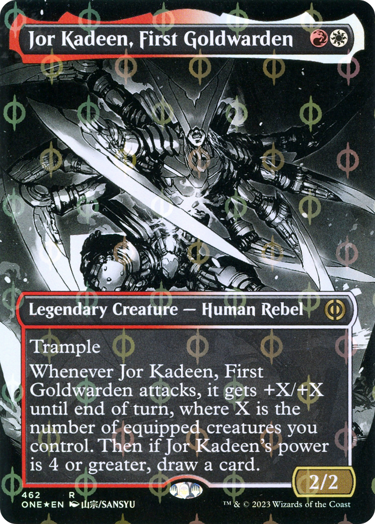 Jor Kadeen, First Goldwarden (Borderless Manga Step-and-Compleat Foil) [Phyrexia: All Will Be One] | Exor Games Summserside