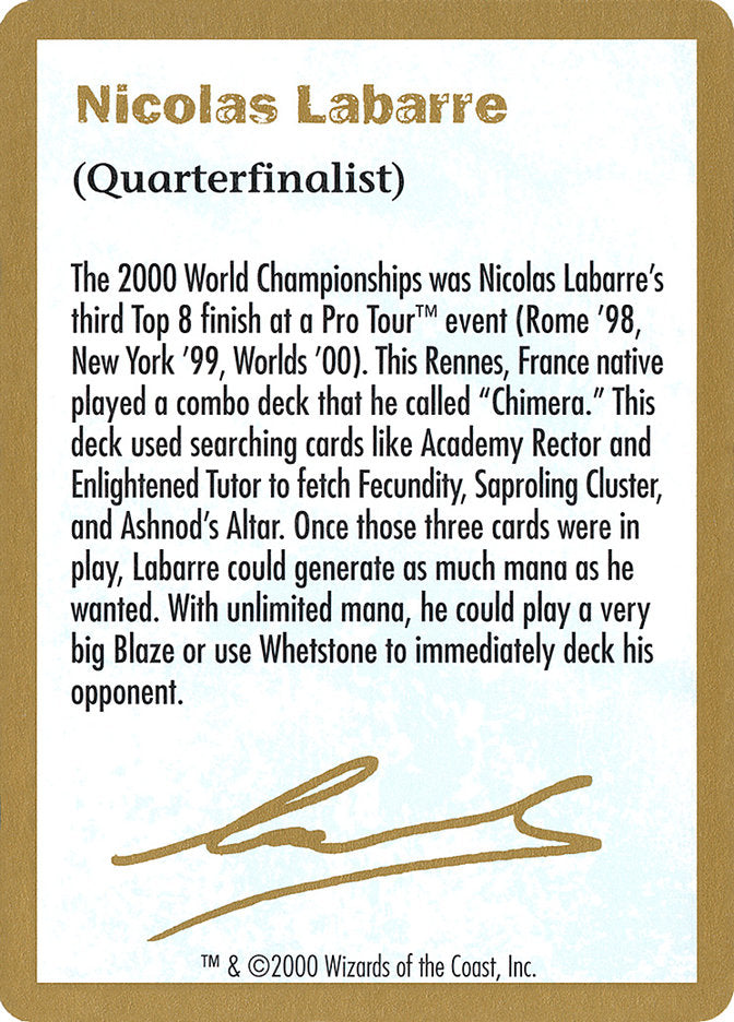 Nicolas Labarre Bio [World Championship Decks 2000] | Exor Games Summserside