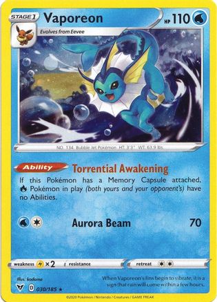Vaporeon (030/185) (Cosmos Holo) [Sword & Shield: Vivid Voltage] | Exor Games Summserside