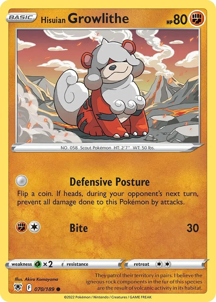 Hisuian Growlithe (070/189) (Theme Deck Exclusive) [Sword & Shield: Astral Radiance] | Exor Games Summserside