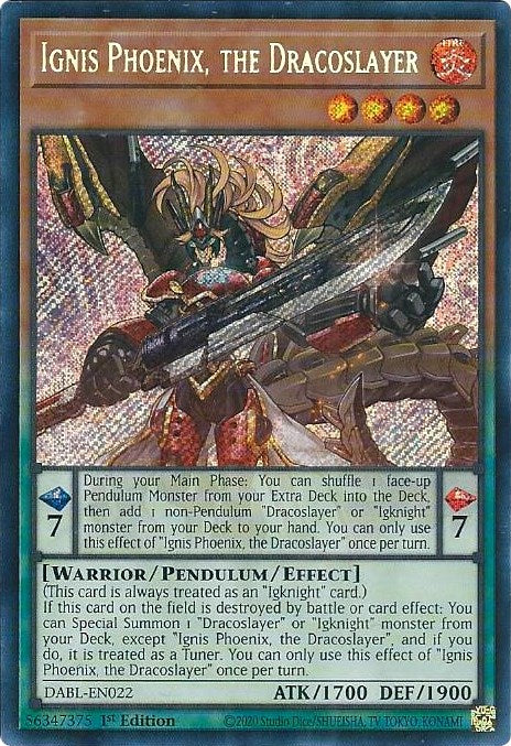 Ignis Phoenix, the Dracoslayer [DABL-EN022] Secret Rare | Exor Games Summserside