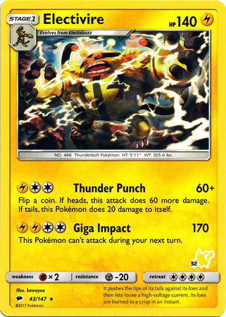 Electivire (43/147) (Pikachu Stamp #32) [Battle Academy 2020] | Exor Games Summserside