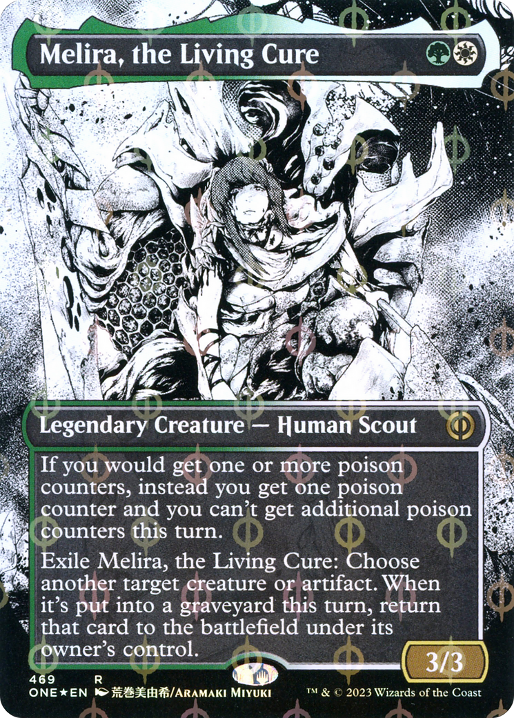 Melira, the Living Cure (Borderless Manga Step-and-Compleat Foil) [Phyrexia: All Will Be One] | Exor Games Summserside