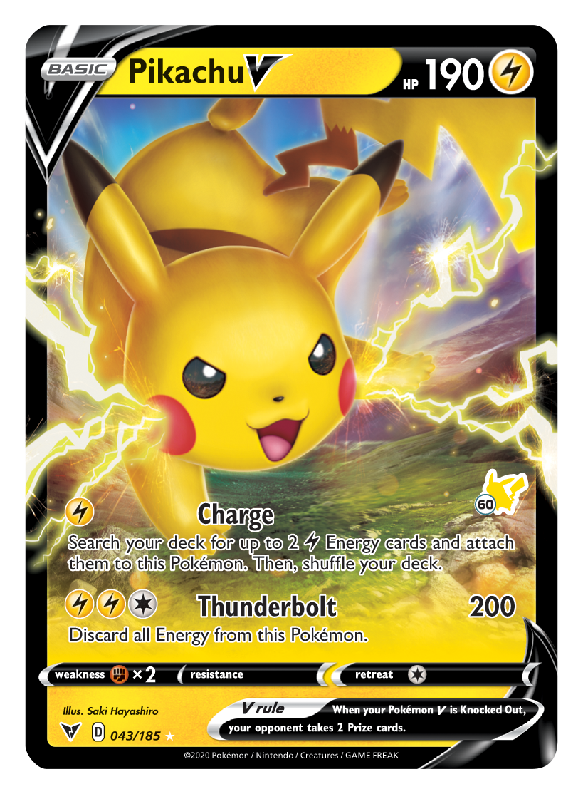 Pikachu V (043/185) (Pikachu Stamp #60) [Battle Academy 2022] | Exor Games Summserside