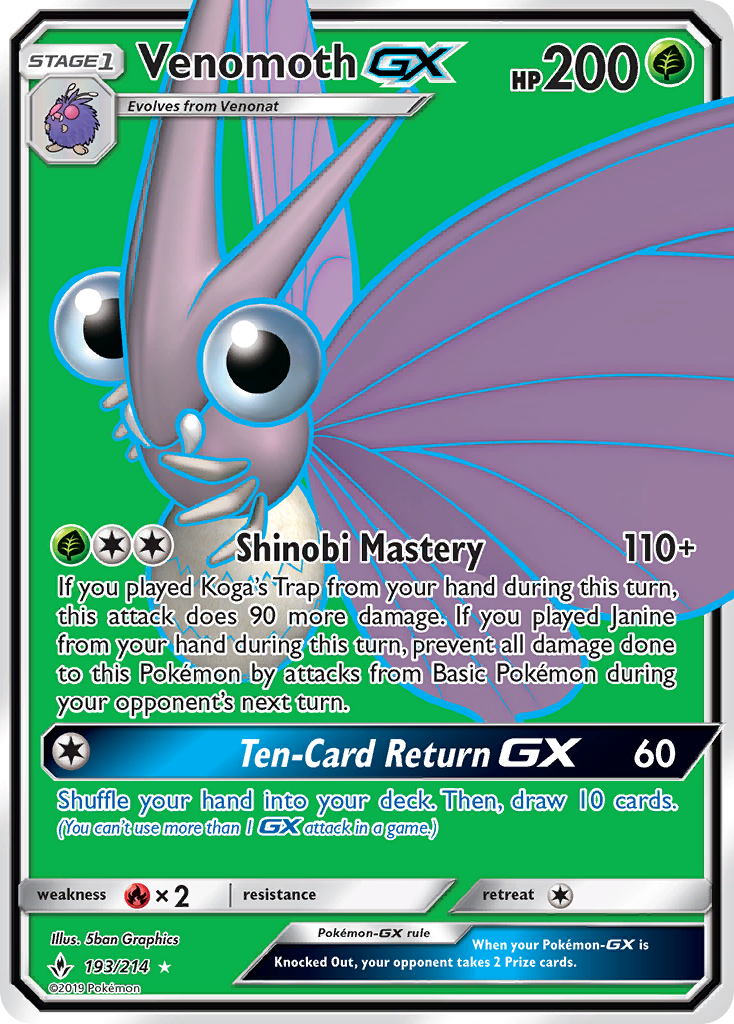 Venomoth GX (193/214) [Sun & Moon: Unbroken Bonds] | Exor Games Summserside