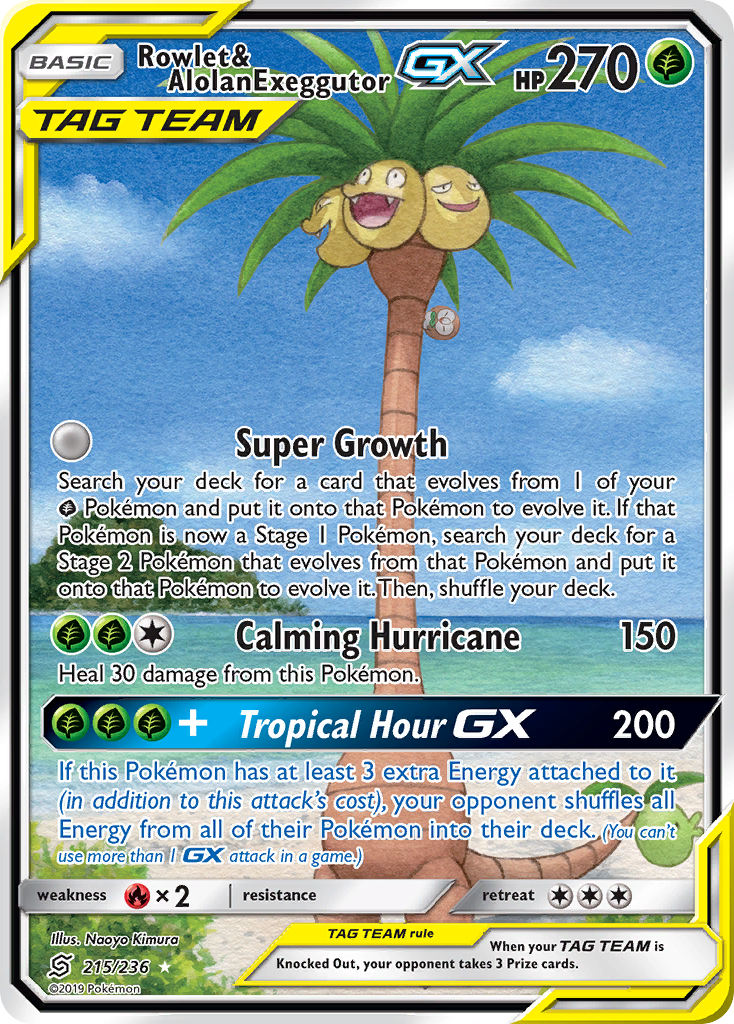 Rowlet & Alolan Exeggutor GX (215/236) [Sun & Moon: Unified Minds] | Exor Games Summserside