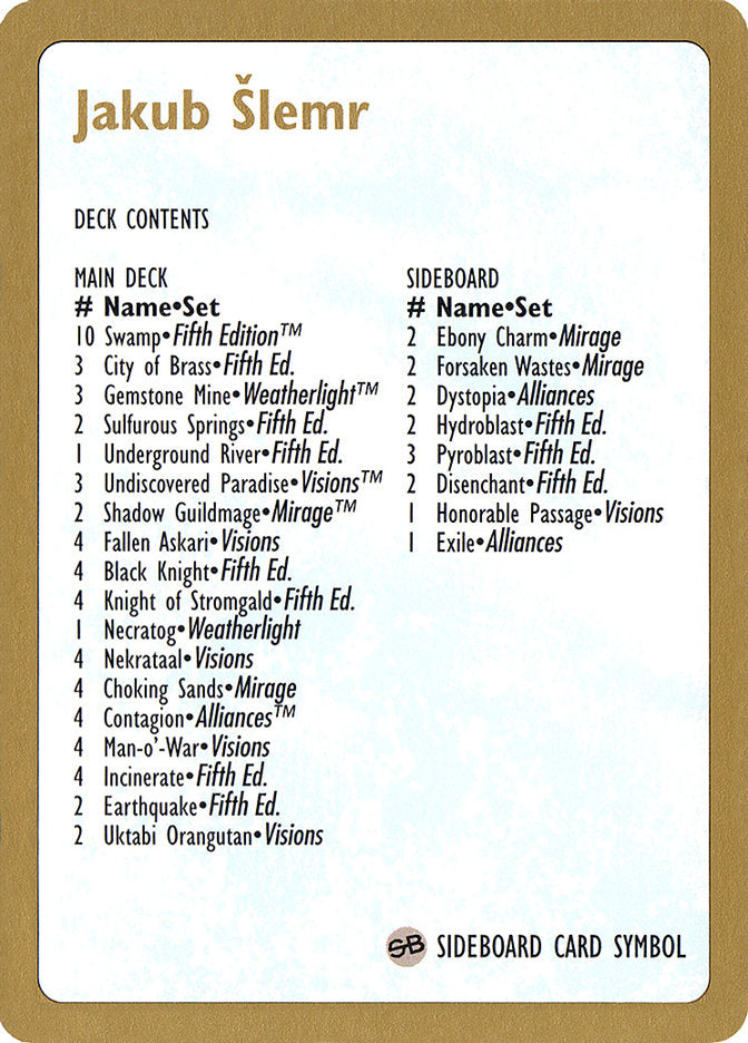 Jakub Šlemr Decklist [World Championship Decks 1997] | Exor Games Summserside
