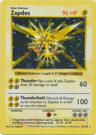 Zapdos (16/102) [Base Set Shadowless Unlimited] | Exor Games Summserside