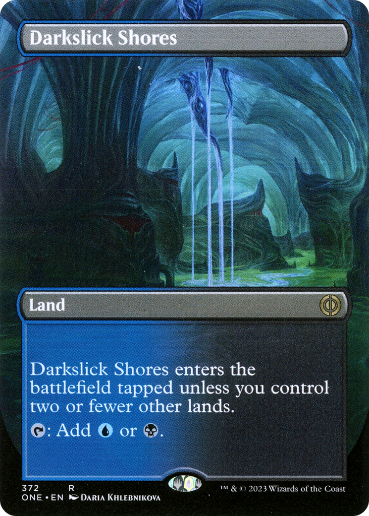 Darkslick Shores (Borderless Alternate Art) [Phyrexia: All Will Be One] | Exor Games Summserside