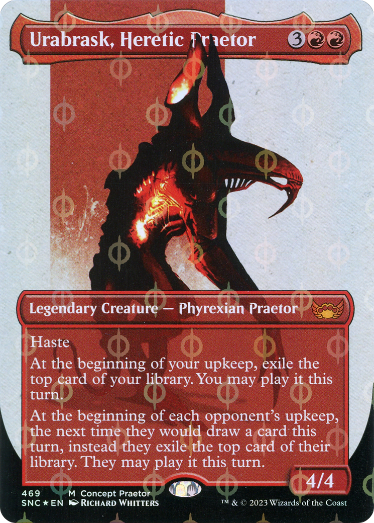 Urabrask, Heretic Praetor (Borderless Concept Praetors Step-and-Compleat Foil) [Phyrexia: All Will Be One] | Exor Games Summserside