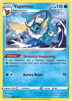 Vaporeon (030/185) [Sword & Shield: Vivid Voltage] | Exor Games Summserside