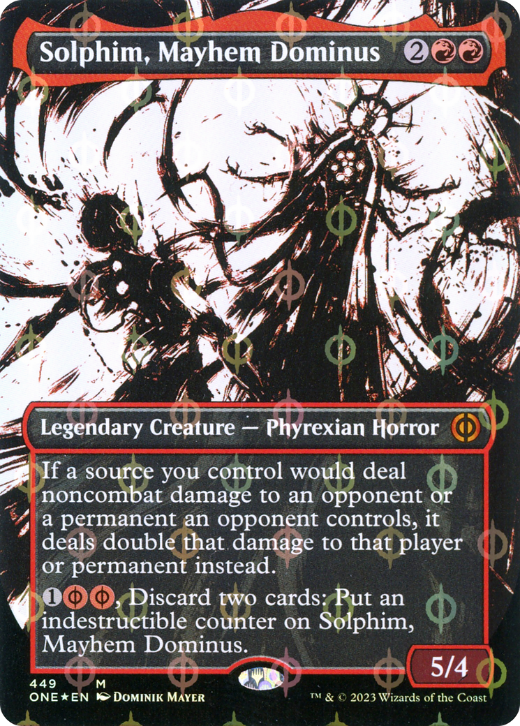 Solphim, Mayhem Dominus (Borderless Ichor Step-and-Compleat Foil) [Phyrexia: All Will Be One] | Exor Games Summserside