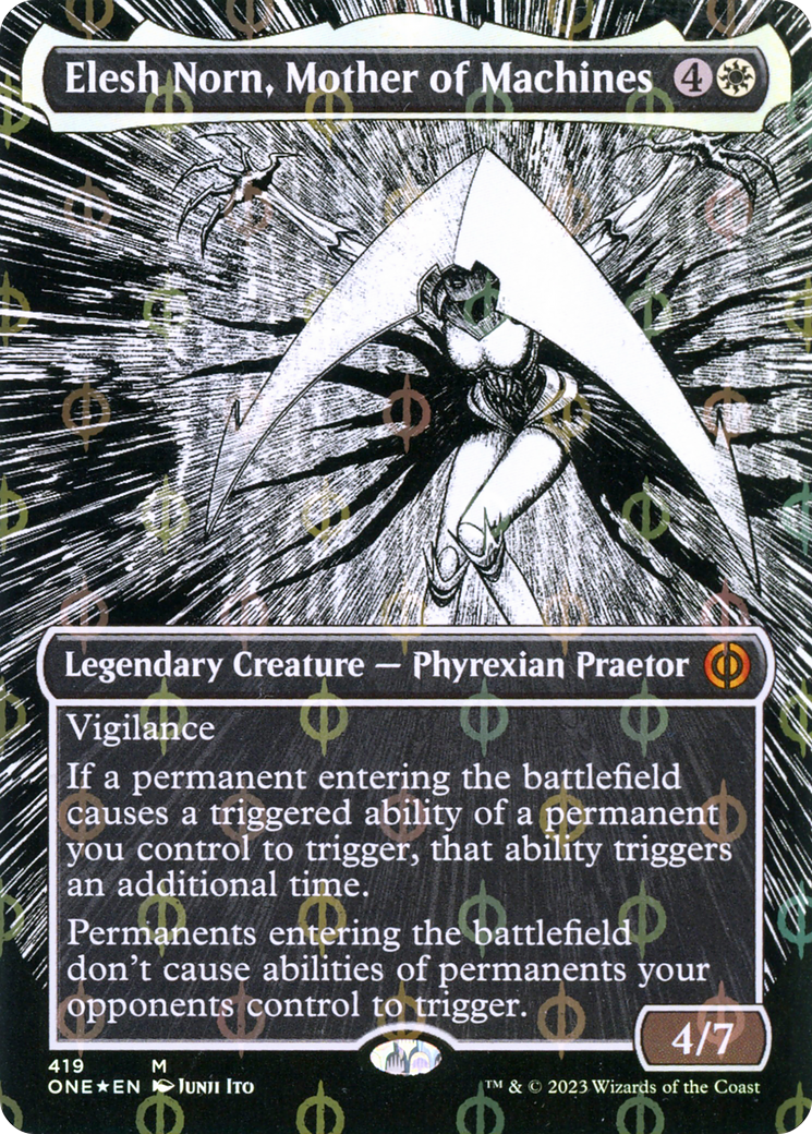 Elesh Norn, Mother of Machines (Borderless Manga Step-and-Compleat Foil) [Phyrexia: All Will Be One] | Exor Games Summserside