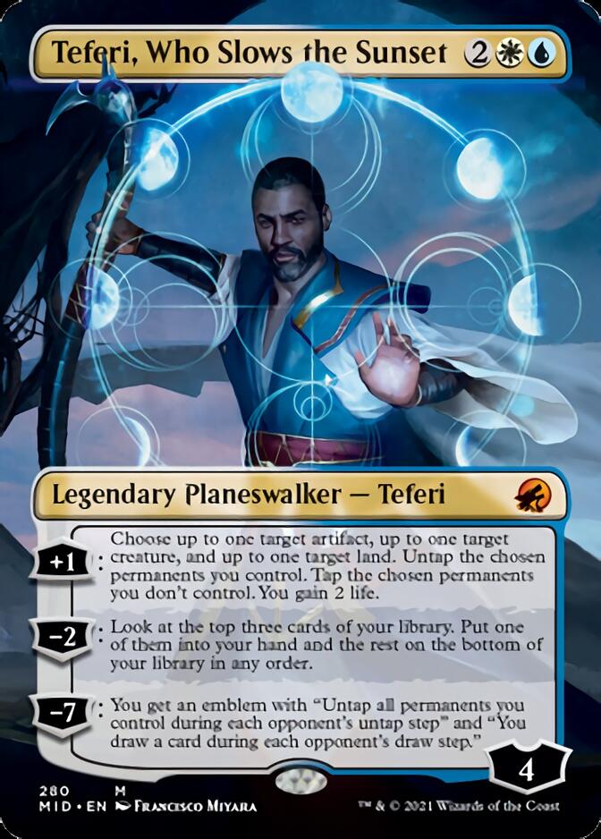 Teferi, Who Slows the Sunset (Borderless) [Innistrad: Midnight Hunt] | Exor Games Summserside