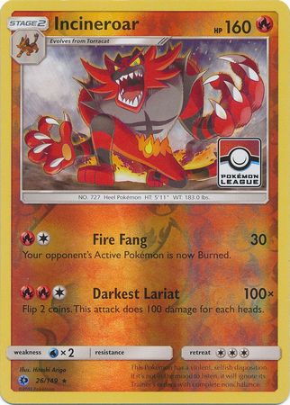 Incineroar (26/149) (League Promo) [Sun & Moon: Base Set] | Exor Games Summserside