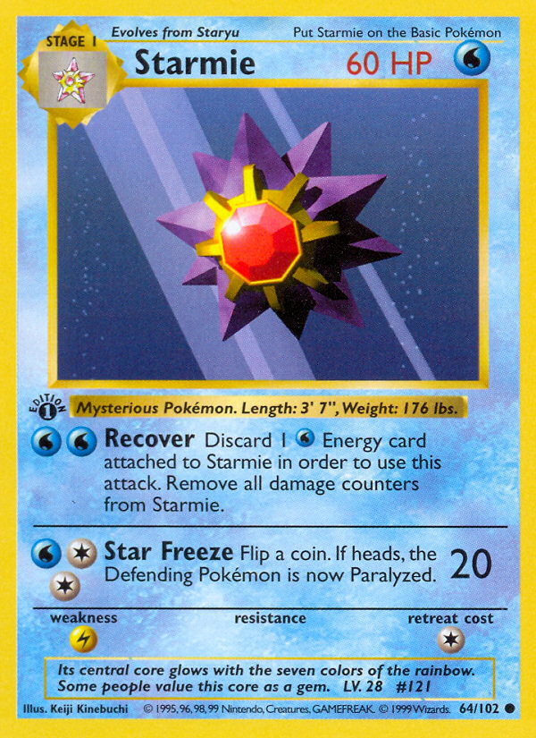 Starmie (64/102) (Shadowless) [Base Set 1st Edition] | Exor Games Summserside